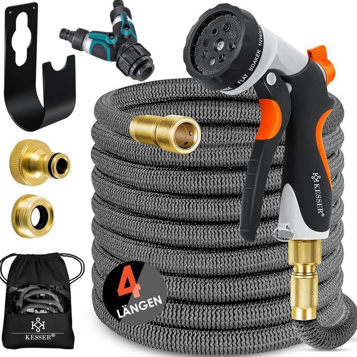 Flexibele Tuinslang - Inc. sproeikop - 45 meter - Antraciet, Tuin en Terras, Tuinslangen, Nieuw, Verzenden