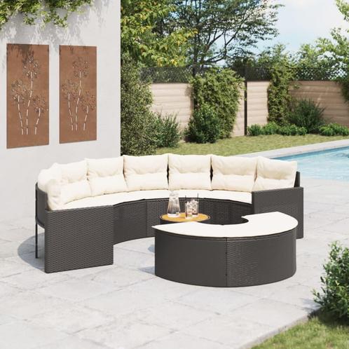 vidaXL 3-delige Loungeset halfrond poly rattan zwart, Tuin en Terras, Tuinsets en Loungesets, Nieuw, Verzenden