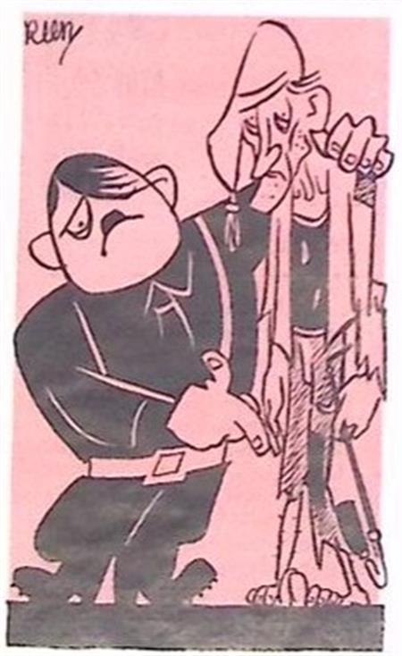 Adolf Hitler en armoedige man op spotprent (lijst optie), Antiek en Kunst, Kunst | Litho's en Zeefdrukken, Verzenden