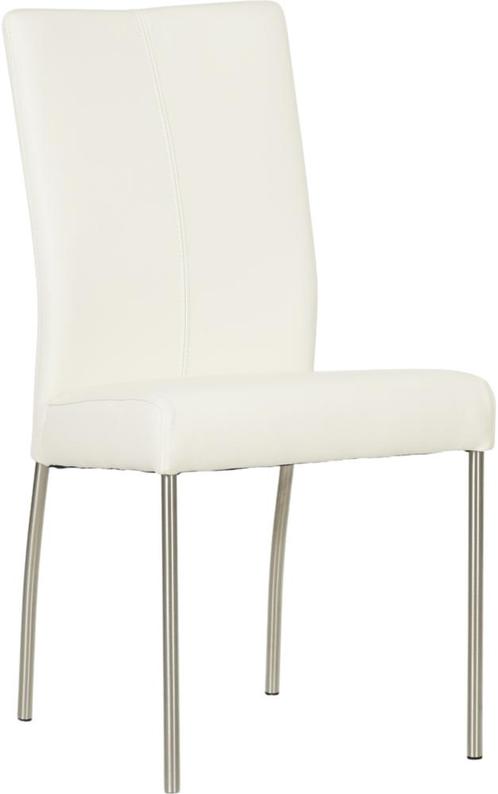 Witte leren moderne eetkamerstoel - poot rond inox - Toledo, Huis en Inrichting, Stoelen, Overige kleuren, Eén, Nieuw, Leer, Ophalen of Verzenden