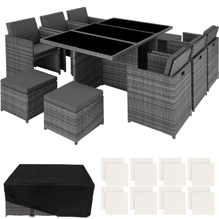 tectake Wicker zitgroep New York 6+4+1 met aluminium frame e, Tuin en Terras, Tuinsets en Loungesets, Verzenden