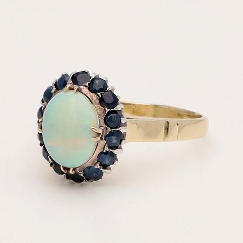 Ring - 14 karaat Geel goud Opaal - Saffier, Handtassen en Accessoires, Ringen