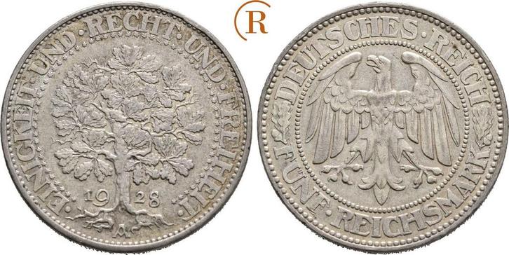 5 Reichsmark Eichbaum 1928 A Weimarer Republik:, Postzegels en Munten, Munten | Europa | Niet-Euromunten, België, Verzenden