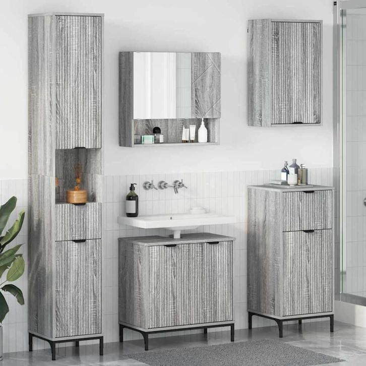 vidaXL Badkamermeubel Set Grijs Sonoma Samengesteld hout,, Huis en Inrichting, Tafels | Kaptafels, Nieuw, Verzenden