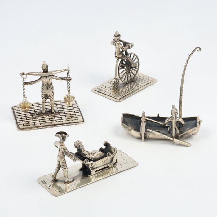 Lesener/Hooijkaas - Melkboer, Visser, Fietser en Slee -, Antiek en Kunst, Antiek | Zilver en Goud