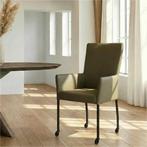 Leren eetkamerstoel Deal met armleuning - Toledo Olive, Huis en Inrichting, Stoelen, Ophalen of Verzenden, Nieuw, Leer, Modern