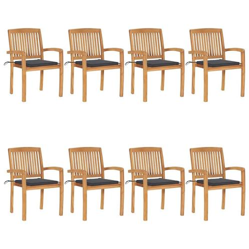 vidaXL Tuinstoelen stapelbaar 8 st met kussens massief, Tuin en Terras, Tuinstoelen, Nieuw, Verzenden