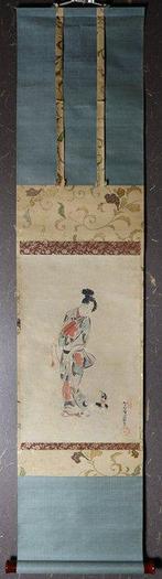Kakejiku - Lady on a stroll with a dog - Kano Seisenin-in