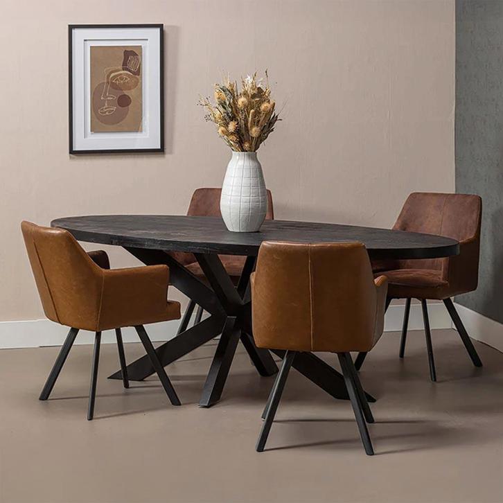 Mangohouten Eettafel Ovaal Oscar 180x100 cm Zwart (5cm), Huis en Inrichting, Tafels | Eettafels, 100 tot 150 cm, 150 tot 200 cm