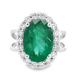 Ring - 14 karaat Witgoud - 5.09ct. tw. Smaragd - Diamant