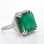 Ring - 14 karaat Witgoud Smaragd - Diamant, Handtassen en Accessoires, Ringen, Nieuw