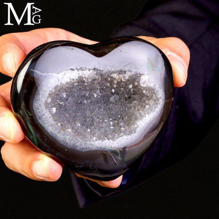 Hart in agaat met natuurlijke geode - Hoogte: 97 mm -, Verzamelen, Mineralen en Fossielen