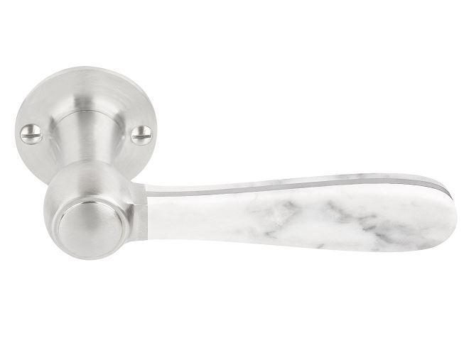 Enkele deurklink rechts BOSCO LZ100 op rozet mat rvs/marmer, Doe-het-zelf en Bouw, Hang- en Sluitwerk, Klink of Kruk, Nieuw, Overige materialen