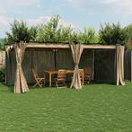 vidaXL Prieel met gordijnen 6x3 m staal taupe, Verzenden, Nieuw