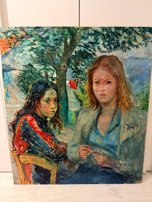 Paulo Ghiglia (1905-1979) - Due fanciulle in giardino, Antiquités & Art, Art | Peinture | Classique