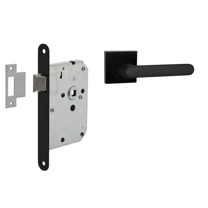 Deurbeslag set loopslot en deurklink Linee zwart, Doe-het-zelf en Bouw, Hang- en Sluitwerk, Klink of Kruk, Nieuw, Overige materialen