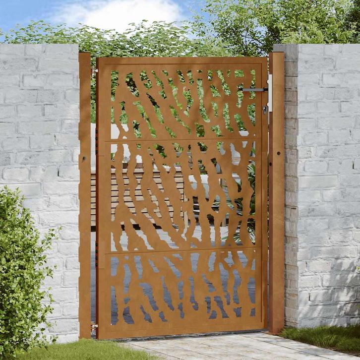 vidaXL Poort met sporenontwerp 105x130 cm weervast staal, Tuin en Terras, Tuinpoorten, Nieuw, Verzenden