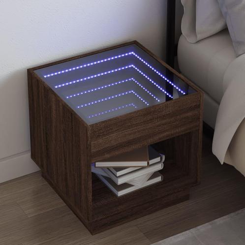 vidaXL Nachtkastje met Infinity LED 50x50x50 cm bruin, Huis en Inrichting, Slaapkamer | Nachtkastjes, Nieuw, Verzenden