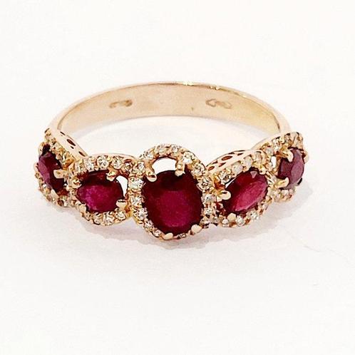 18 carats Or, Or rose - Bague Rubis - Diamants, Handtassen en Accessoires, Antieke sieraden