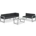vidaXL 3-delige Loungeset met kussens aluminium zwart, Tuin en Terras, Verzenden, Nieuw, Loungeset