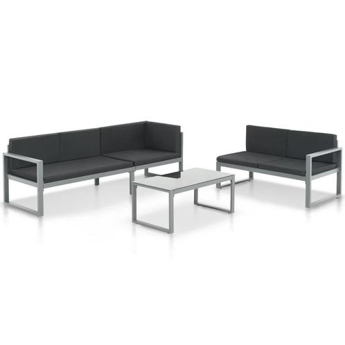 vidaXL 3-delige Loungeset met kussens aluminium zwart, Tuin en Terras, Tuinsets en Loungesets, Loungeset, Nieuw, Verzenden