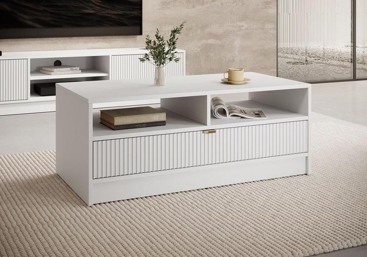 Meubella Salontafel Tavares wit met lade goud, Huis en Inrichting, Tafels | Salontafels, Nieuw, 50 tot 100 cm, Minder dan 50 cm