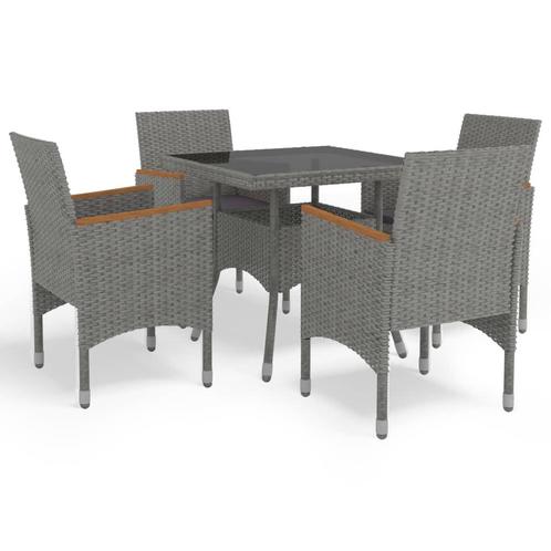 vidaXL 5-delige Tuinset poly rattan en acaciahout grijs, Tuin en Terras, Tuinsets en Loungesets, Tuinset, Nieuw, Verzenden