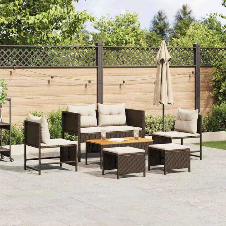 vidaXL Tuinbank Set 6 pcs Bruin en crème poly rattan, Tuin en Terras, Tuinsets en Loungesets, Nieuw, Verzenden