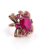 Zonder minimumprijs - Ring - 9 kt. Roségoud, Zilver Robijn -