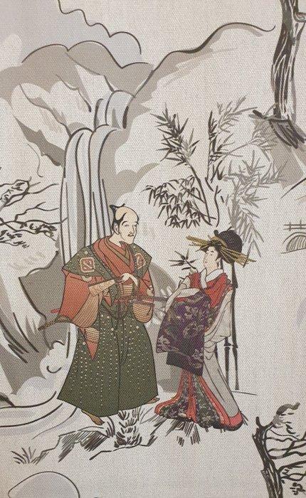 300x280cm! Exclusieve Oosterse stof met Geisha en, Antiek en Kunst, Antiek | Tapijten, Tafelkleden en Textiel