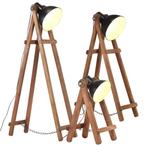 vidaXL Vloerlampen 3 st E27 massief mangohout zwart, Verzenden, Nieuw