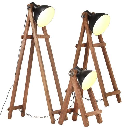 vidaXL Vloerlampen 3 st E27 massief mangohout zwart, Huis en Inrichting, Lampen | Overige, Nieuw, Verzenden