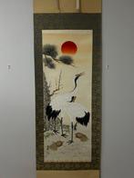 Peinture porte-bonheur de longévité avec des grues blanches,, Antiek en Kunst
