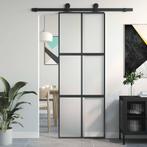 vidaXL Schuifdeur 76x205 cm gehard glas en aluminium zwart, Doe-het-zelf en Bouw, Verzenden, Nieuw