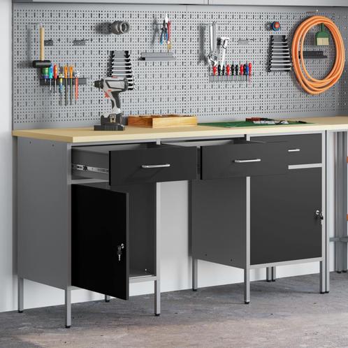 vidaXL 3-delige Werkcabinet en Tafelset Zwart Geengineerd, Doe-het-zelf en Bouw, Werkbanken, Nieuw, Verzenden