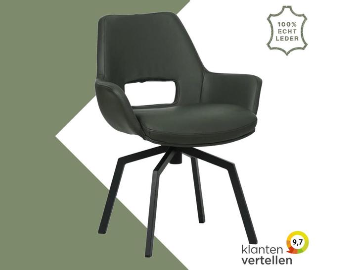 Leren draaibare eetkamerstoel Zippy - Spinpoot staal, Huis en Inrichting, Barkrukken, Nieuw, 1 kruk, Leer, 60 tot 90 cm, Ophalen of Verzenden