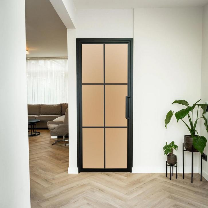 Stalen Binnendeur - 6 Vlaks - Mat glas, Doe-het-zelf en Bouw, Deuren en Vliegenramen, Nieuw, Metaal, Binnendeur, 200 tot 215 cm