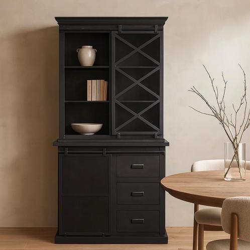 Buffetkast Mangohout Milan 100 X Zwart, Huis en Inrichting, Kasten | Buffetkasten, 25 tot 50 cm, Nieuw, Overige houtsoorten, 200 cm of meer