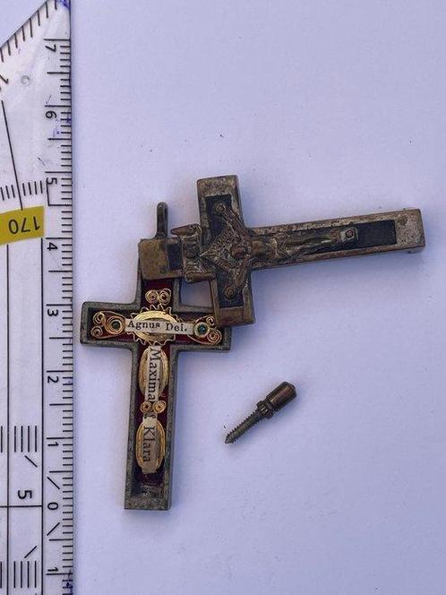 Croix - Bronze, Laiton - 1900-1910 - Croix des reliques -, Antiek en Kunst, Kunst | Niet-Westerse kunst