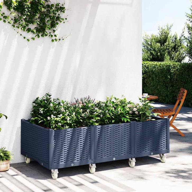 vidaXL Plantenbak met wielen 150x80x54 cm polypropeen, Tuin en Terras, Bloempotten, Nieuw, Verzenden