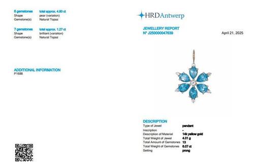 Pendentif - 14 carats Or jaune - 6.07ct. tw. Topaze - Topaze, Handtassen en Accessoires, Antieke sieraden