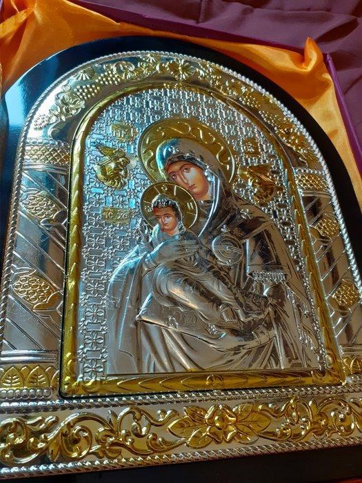 Icoon - Moeder Gods - Verzilverd - Griekse traditionele, Antiek en Kunst, Antiek | Boeken en Manuscripten