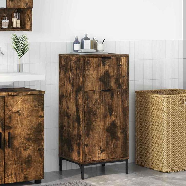 vidaXL Badkamerkast Gerookt eiken 39,5 x 36 x 88 cm Bewerkt, Huis en Inrichting, Tafels | Kaptafels, Nieuw, Verzenden