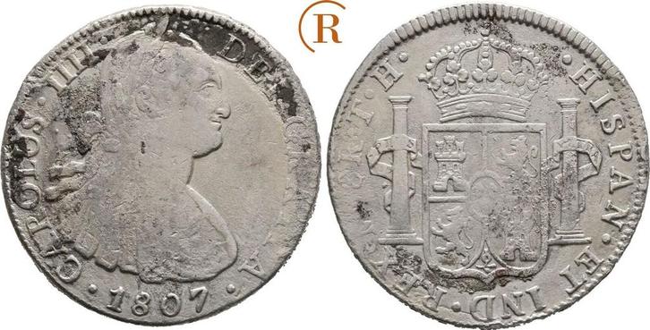 8 Reales Mexiko Stadt 1807 Th Mexiko: Carlos Iv, 1788-1808:, Postzegels en Munten, Munten | Amerika, Verzenden