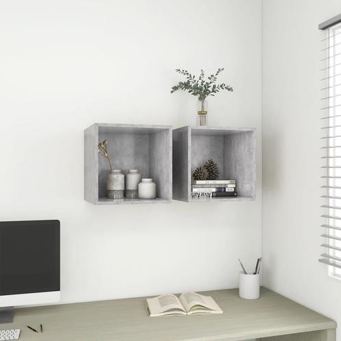 vidaXL Wandkasten 2 st 37x37x37 cm bewerkt hout betongrijs, Huis en Inrichting, Kasten | Wandmeubels, Nieuw, Verzenden