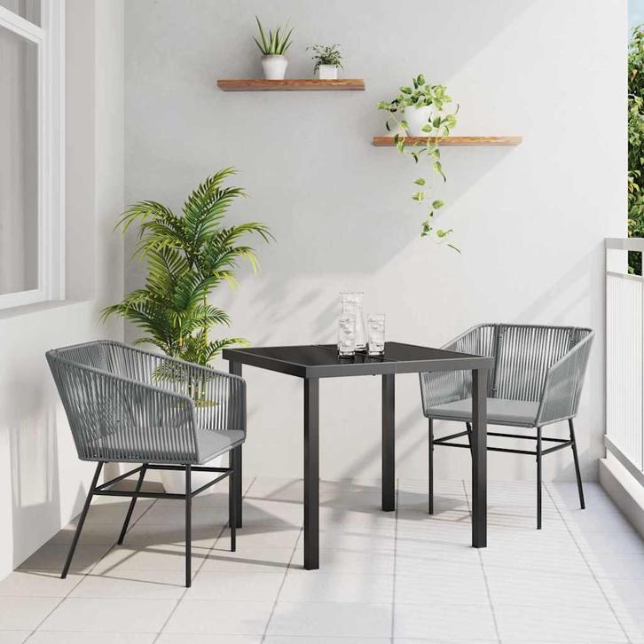 vidaXL Tuin Eettafel Set 3 pcs Grijs Poly rattan, Tuin en Terras, Tuinsets en Loungesets, Nieuw, Verzenden