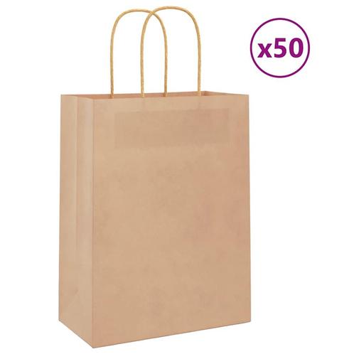 vidaXL Papieren zakjes 50 st met hengsels 21x11x28 cm bruin, Diversen, Cadeauverpakkingen, Nieuw, Verzenden