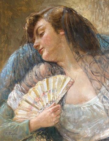 Edoardo Tofano (1838–1920) - Donna con ventaglio beschikbaar voor biedingen