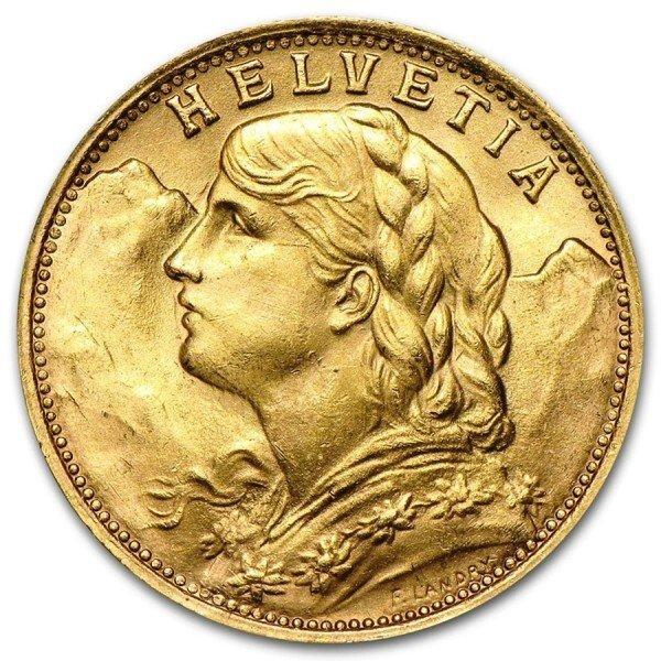 Zwitserland. Swiss Gold 20 Francs Vreneli Helvetia (Random, Postzegels en Munten, Edelmetalen en Baren