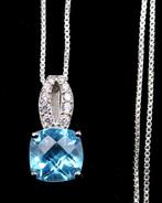 Topaas - Zilver, Blauwe topaas - Geloofsketting - Medaillon